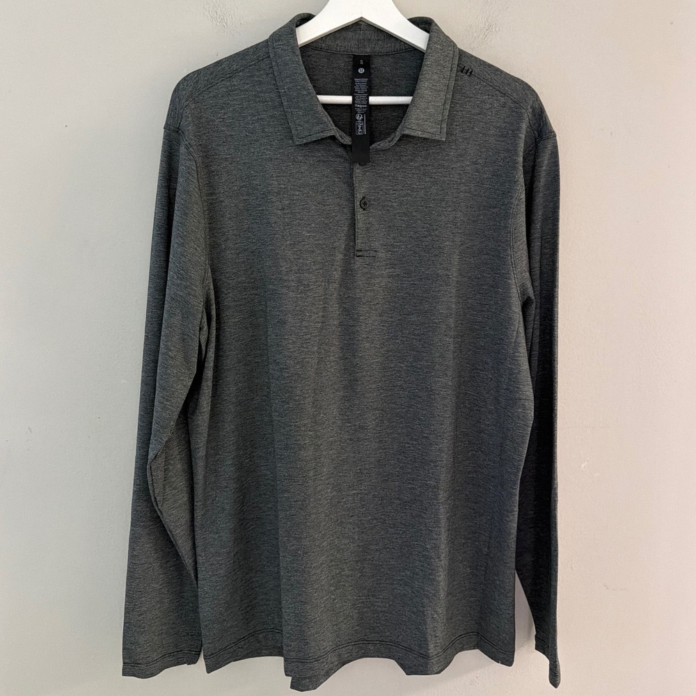 Lululemon Evolution Long Sleeve Polo Shirt Heathered Black Grey LM3EQKS Mens XL